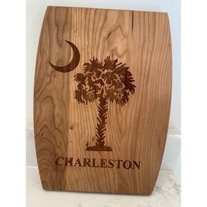 Charleston Wood Co. Cutting Board NWOT 12x9 Palmetto Tree Moon CHARLESTON Etched